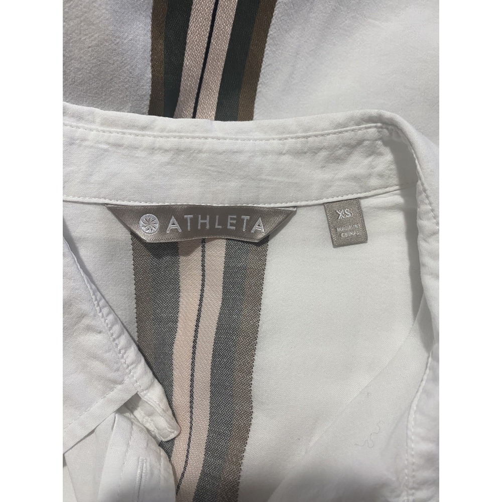 ATHLETA Marinwood White Button Up Back Stripe Long Sleeve Blouse Top Size XS - Picture 3 of 5